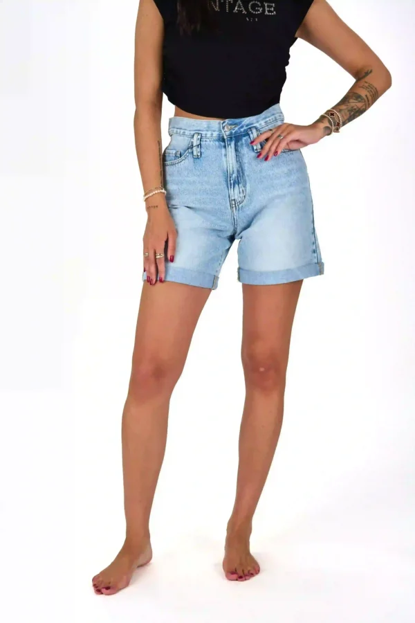 KRATKE JEANS HLAČE Z VIŠJIM PASOM - slika 6
